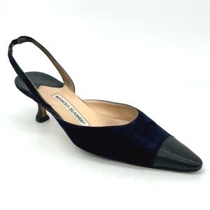 Manolo Blahnik Black Slingback Kitten Heels